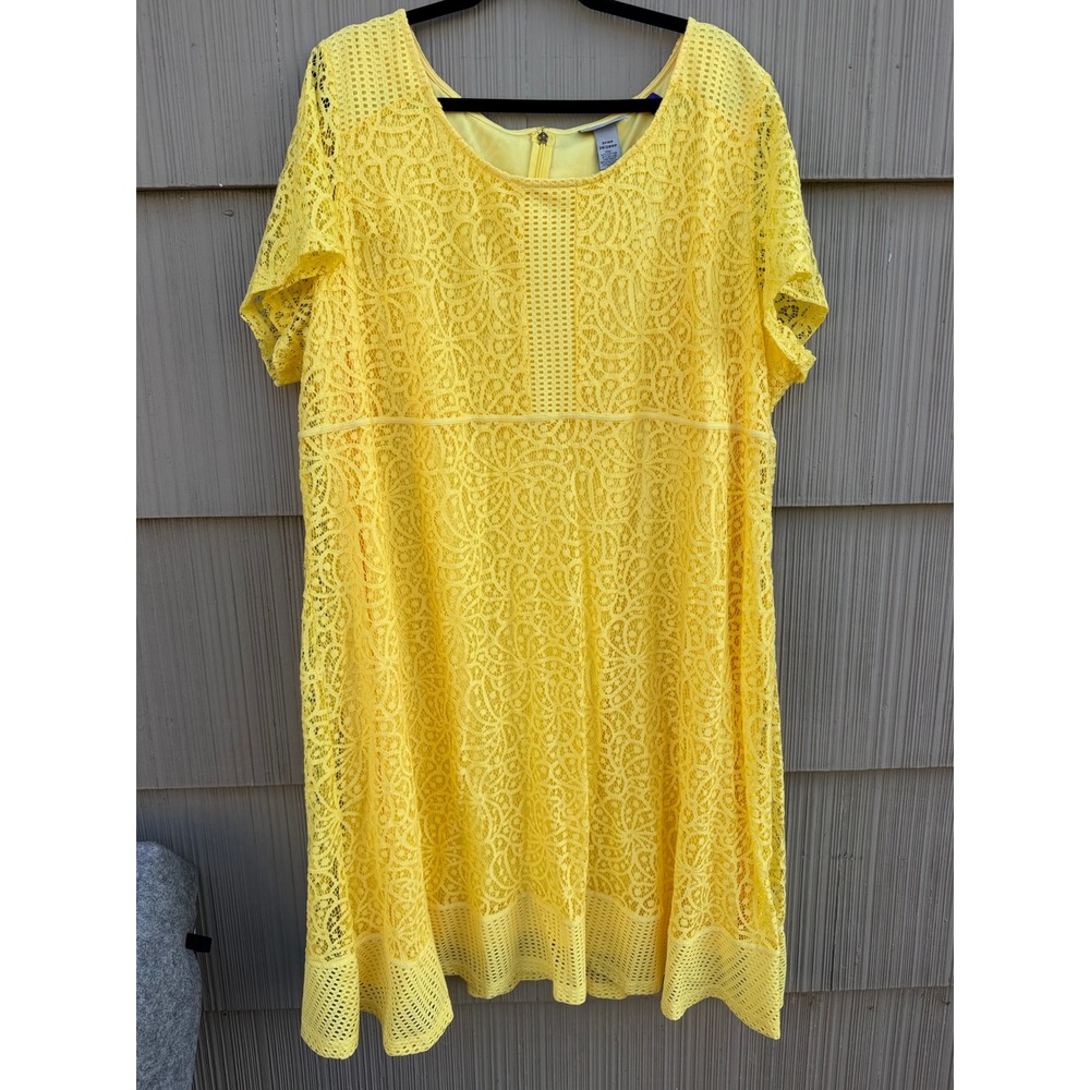 Catherines Yellow Floral Lace Short Sleeve Dress 3XWP Petite Plus Size